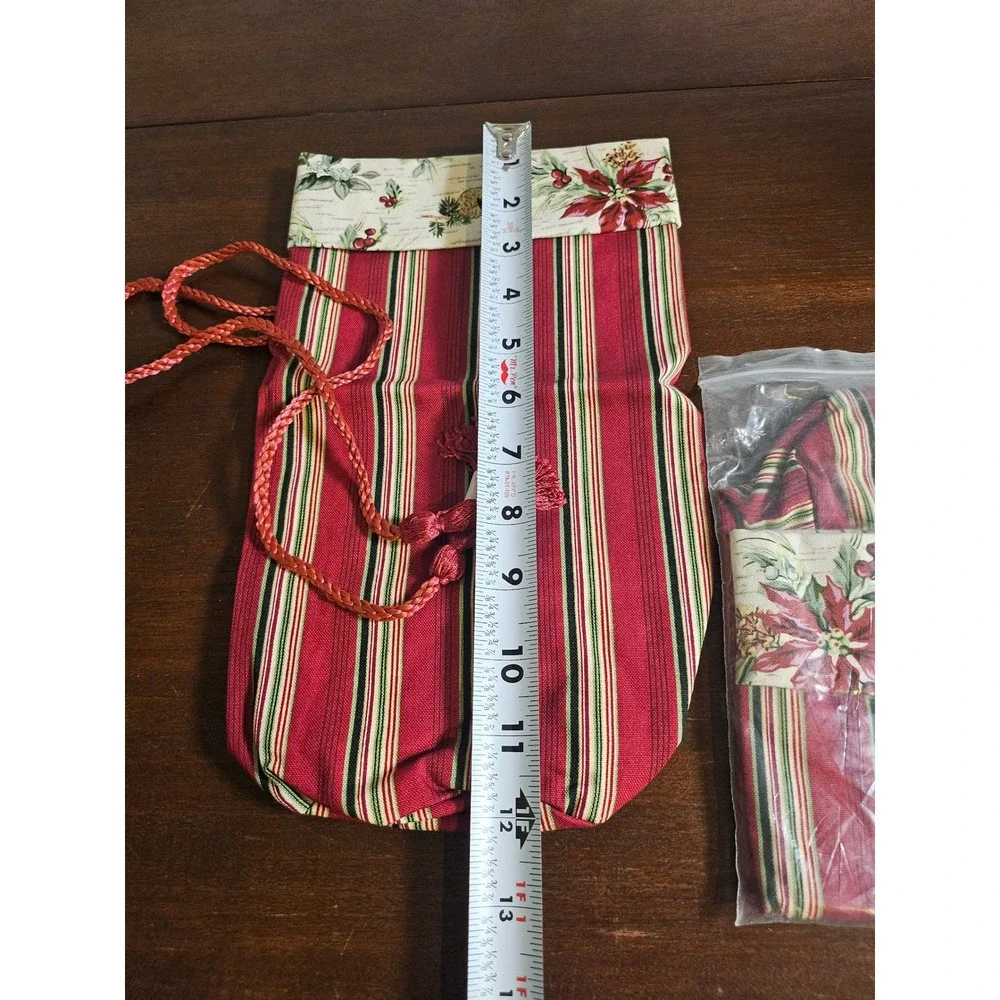 Longaberger Holiday Botanical Fabric Wine Spirits Gift Bag Holder Set of 2